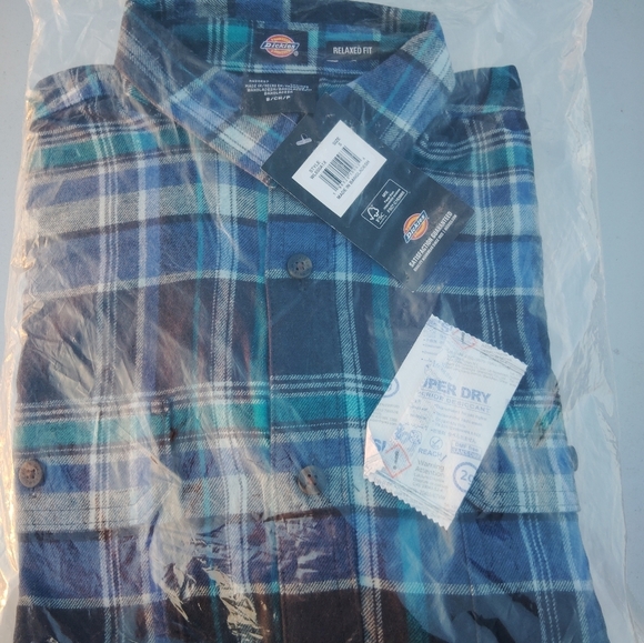 Brand New Men's Dickies Flex Flannel Blue Plaid Shirt Size Small - Picture 4 of 5